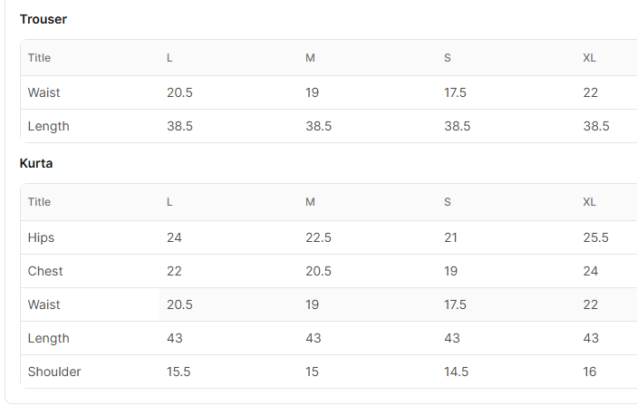 Size chart for Albella - Black
