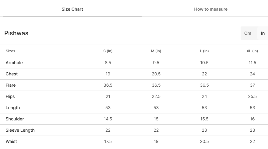 Size chart for Anaya - Black