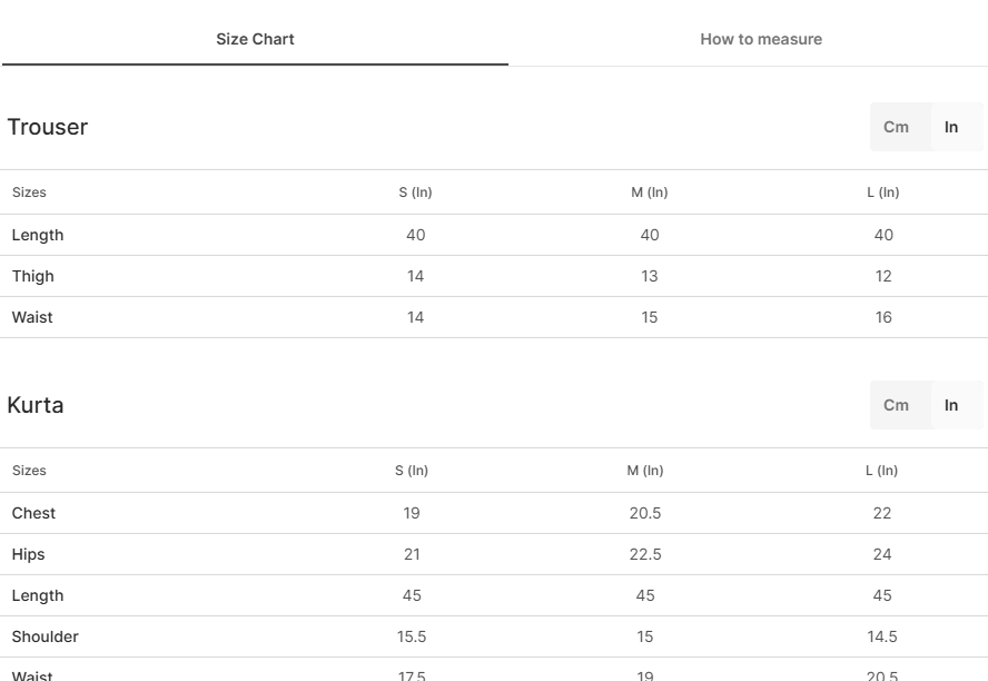 Size chart for Bilonara - Black