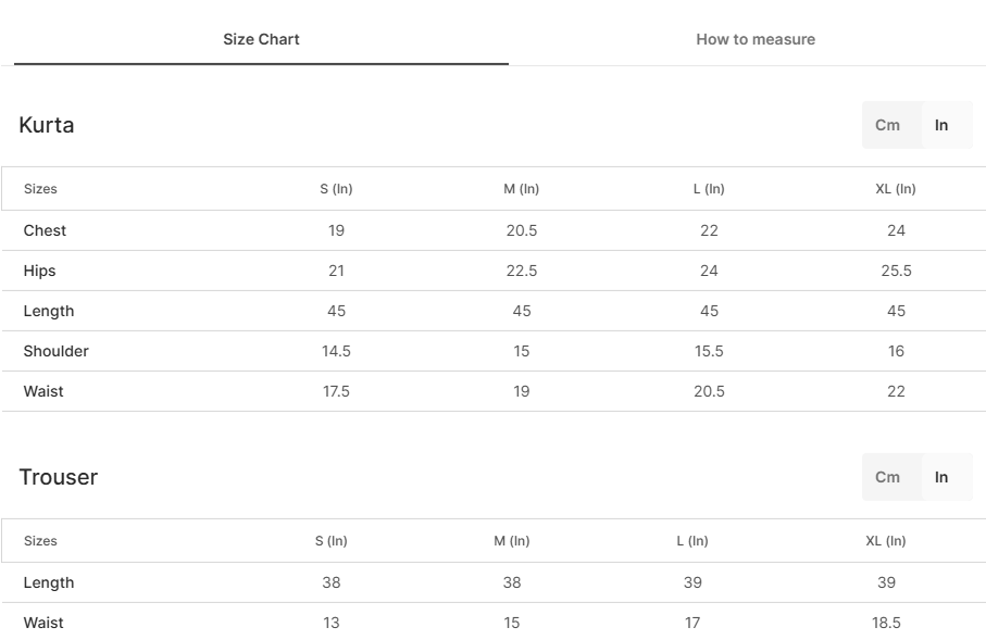 Size chart for Clockleshell