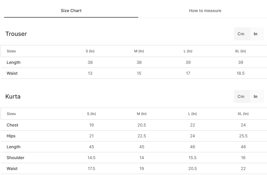 Size chart for Faiqa - Beige