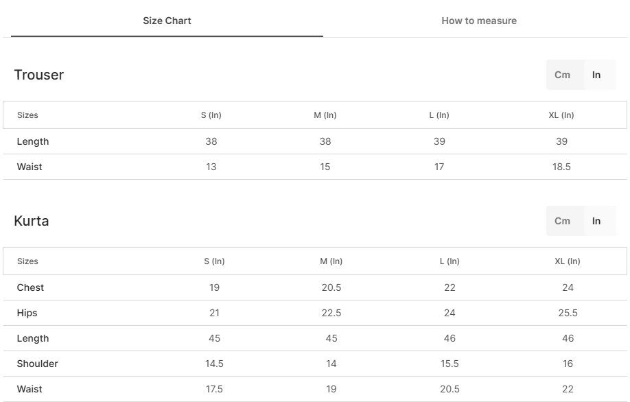Size chart for Faiqa - Beige