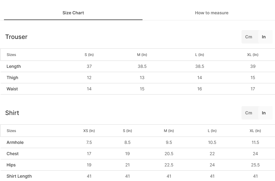 Size chart for Faiza Lilac