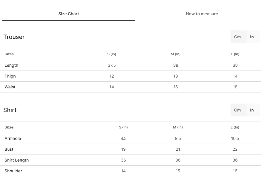 Size chart for Floris - Black