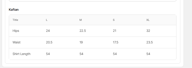 Size chart for Ford Magenta