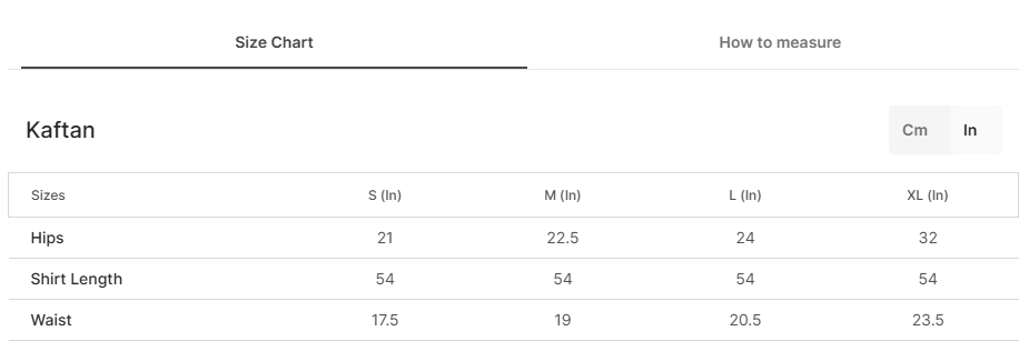 Size chart for Ford Purple