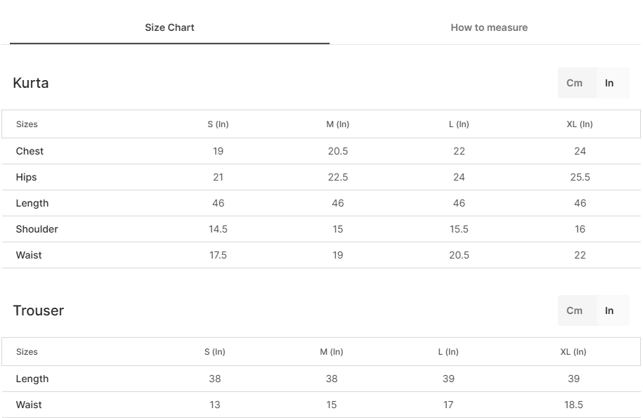 Size chart for Gulejahan - Black