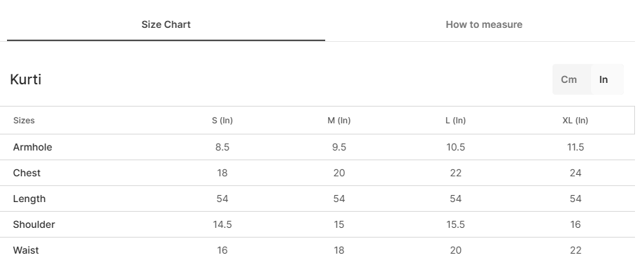 Size chart for Mars blue
