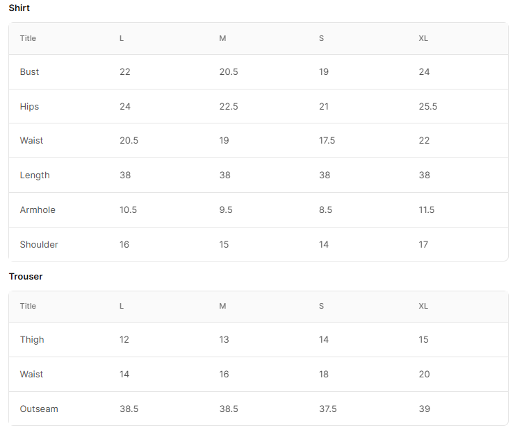 Size chart for Qamariya Green