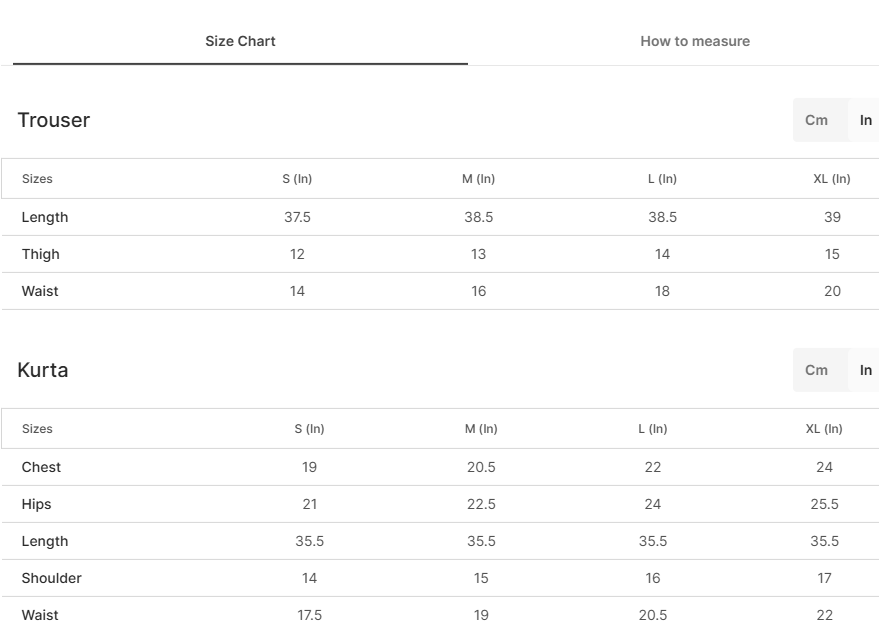 Size chart for Regnant