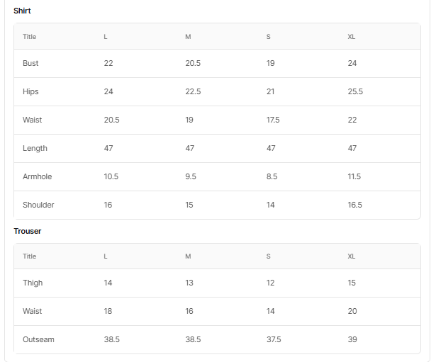 Size chart for Seemab - Beige