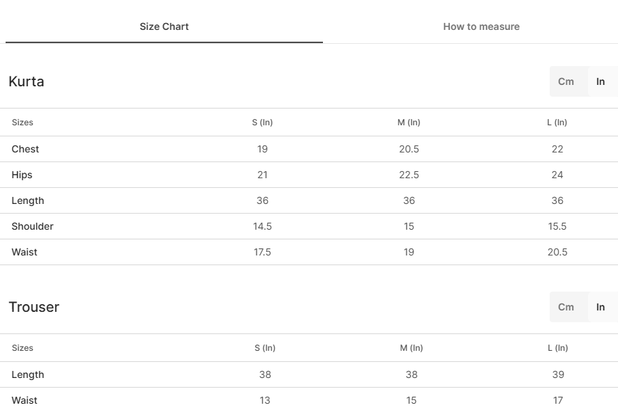 Size chart for Soleflora