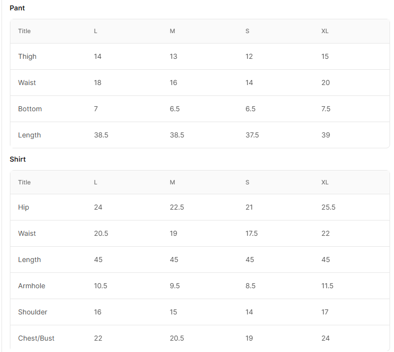 Size chart for Sombrero (Black)